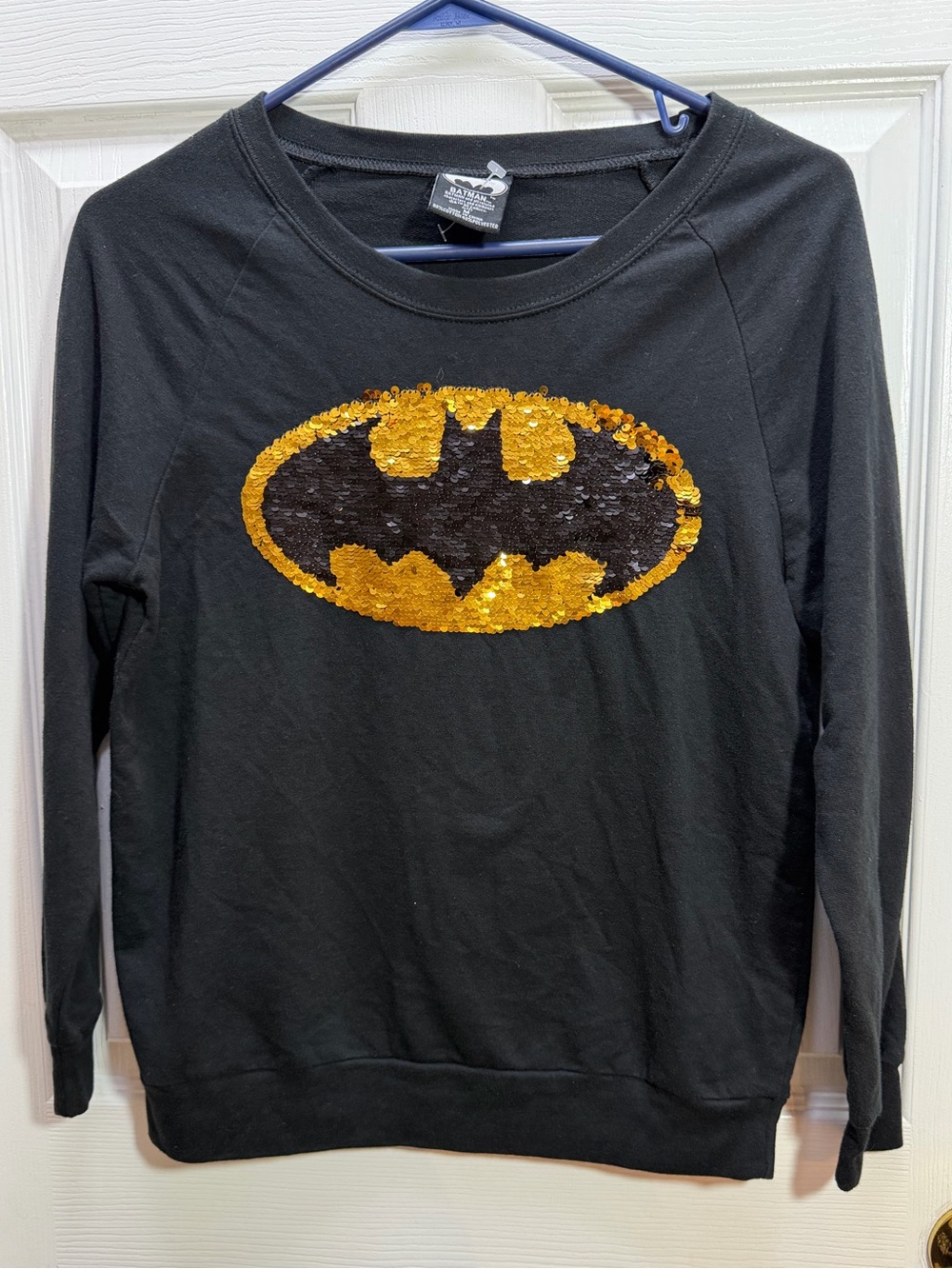 Batman Black Sweatshirt with Gold Sequin Logo